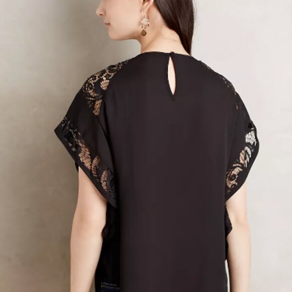 Anthropologie Meadow Rue top black lace sheer rounded hemline - Picture 8 of 8